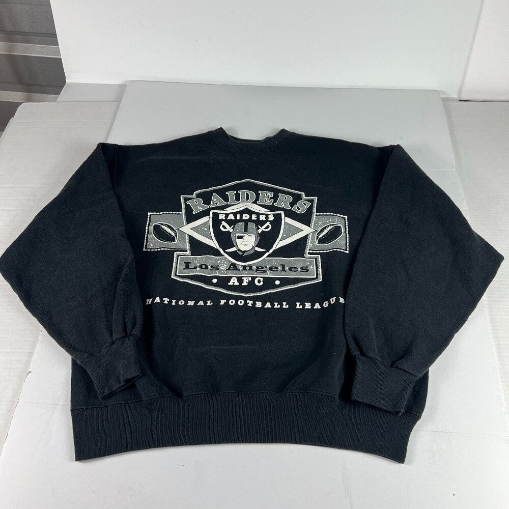 VTG 90s NFL Los Angeles Raiders AFC Sweatshirt Extra Large Black Faded Crewneck